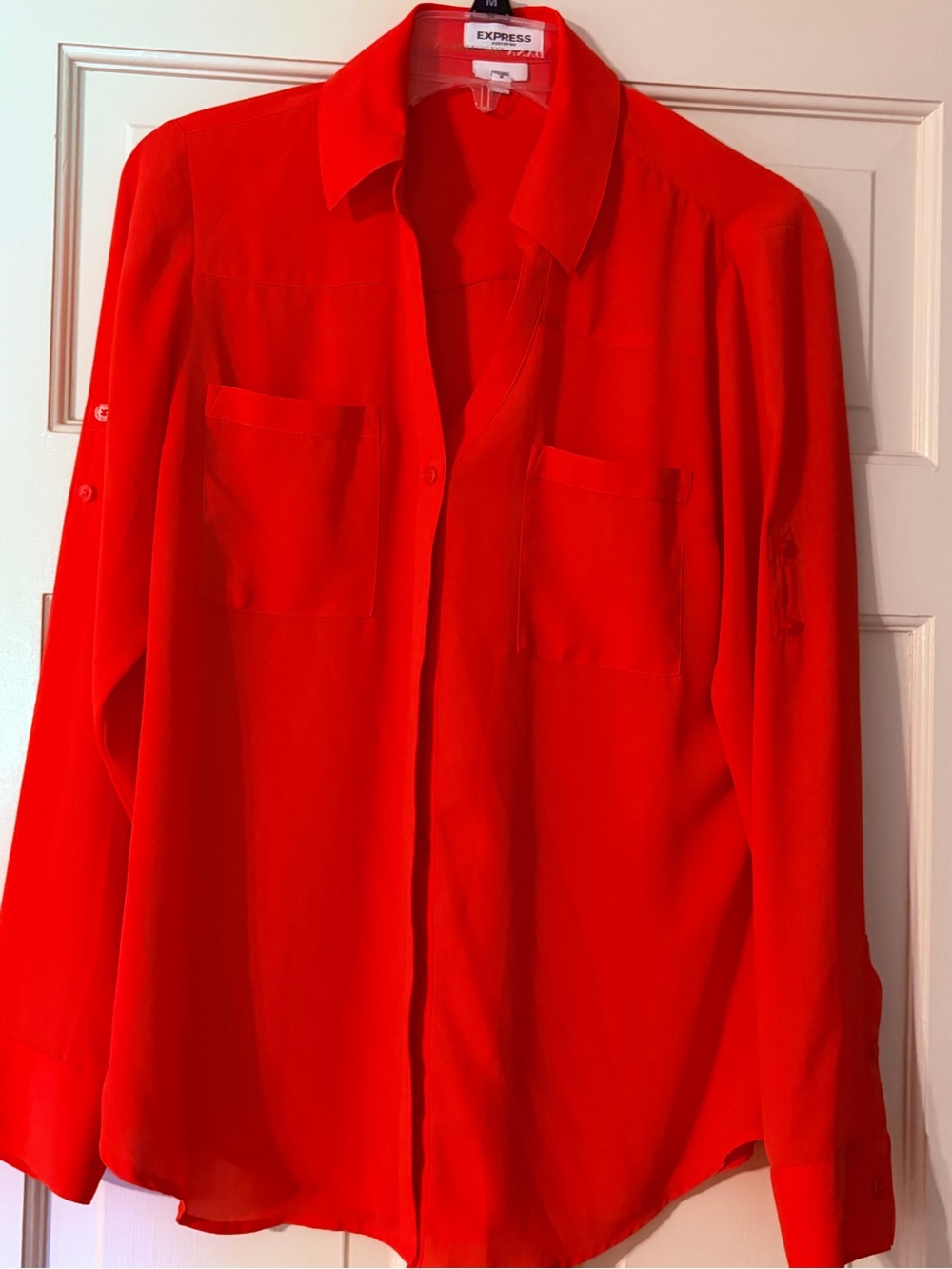 Express Women's Bright Red / Orange Button-Down Blouse